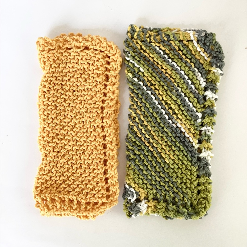 Dishcloth Washcloth Hand Crafted Gold Green Knit Cotton Rustic - Picture 13 of 16